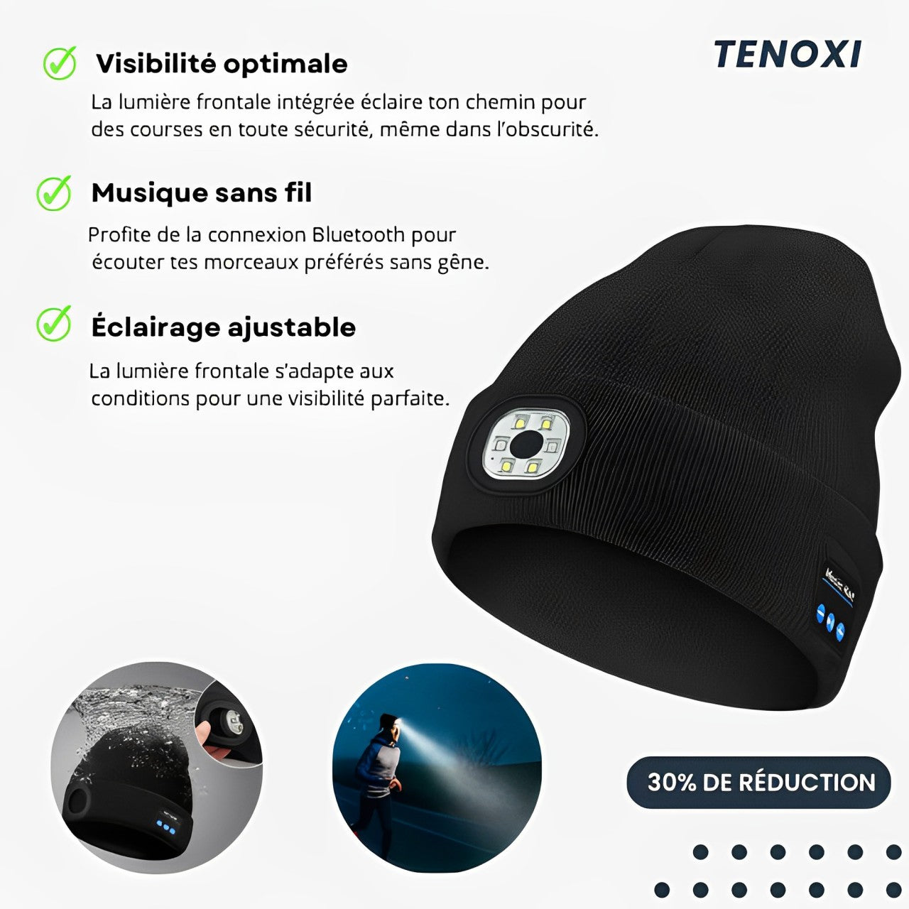 Bonnet ™ Bluetooth avec Lumière Pratique et Connecté